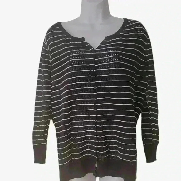 H&M open stitch lightweight cardigan navy/white stripes size L - Picture 1 of 8